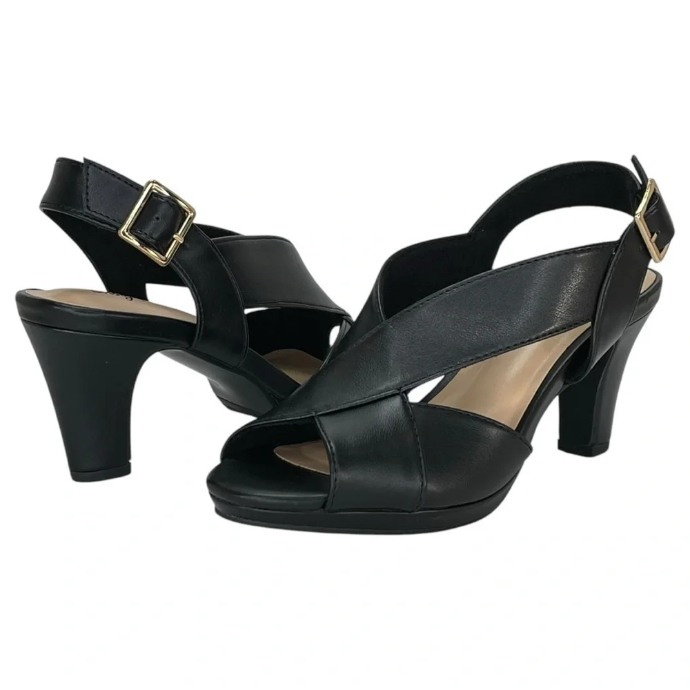 Easy Street Christy Black Faux Leather Criss Cross Womens Heels Size 6.5M - Picture 1 of 11